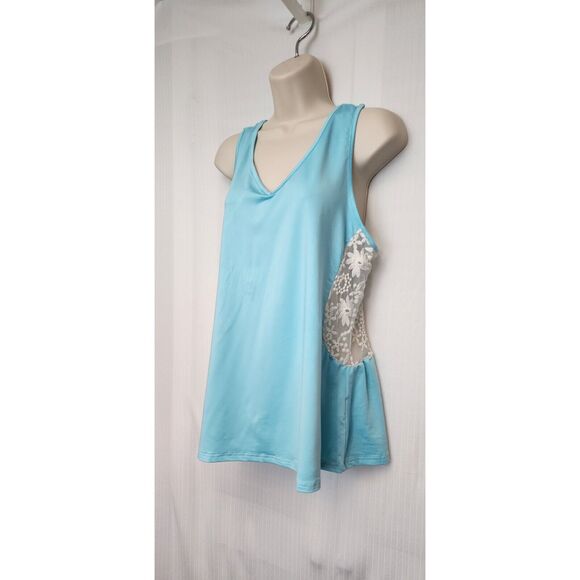 Meaneor Women V-Neck Sleeveless Lace Teal Top Size Medium - Picture 5 of 8